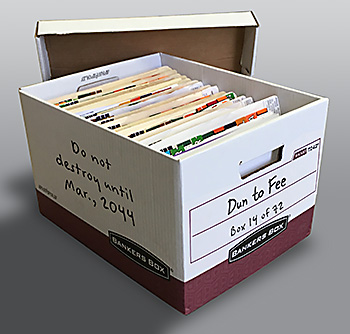 Photo of a bankers box filled with medical records.