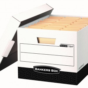 A photo of a bankers box with files.