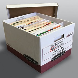 Photo of properly labelled box of medical records.