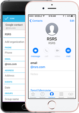 Photo of cell phones with @rsrs.com contacts